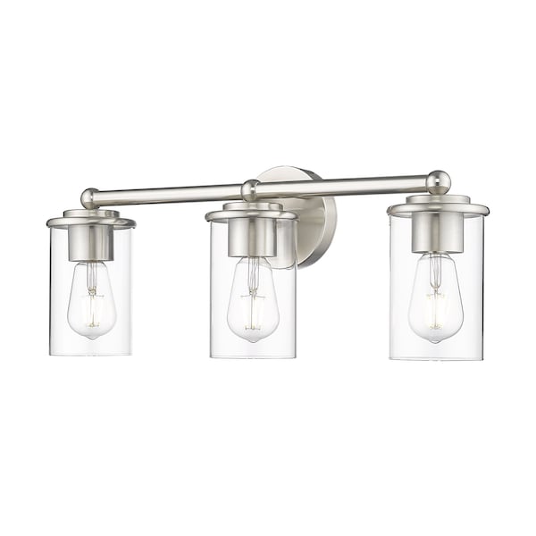 Z-Lite Thayer Vanity, 3-Light, 22.5 In.W x 5.75 In.L x 8.75 In.H, Brushed Nickel/Clear 742-3V-BN - main